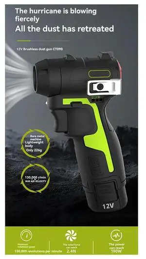 Cordless Blower Power Tools Rechargeable 130000Rpm 2.4N 190W Max Worx 12V Green (Not Included)