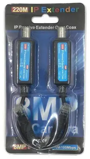 10/100Mbps Transmission Cables 1 Pair IP Passive Extender Over Coax Coaxial Transmitter 8MP HD for Web Camera 220M