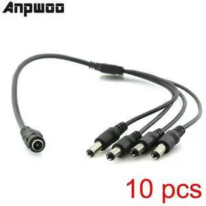 10x DC Power 5.5x2.1mm 1 Female to 4 Male Plug Cable Splitter Security Adapter