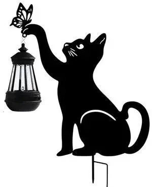 Garden Cat Solar Iron Art Light Outdoor Solar LED Landscape Lights Garden Decor Ornaments Lawn Projection Ambient Lighting