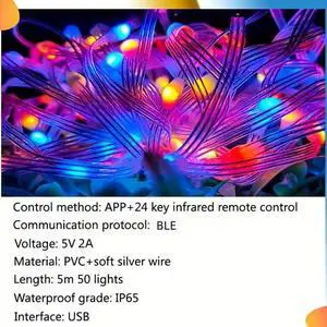 1Set Tuya Bluetooth LED String Lights RGB Phantom Color String Lights Set Fairy String Light