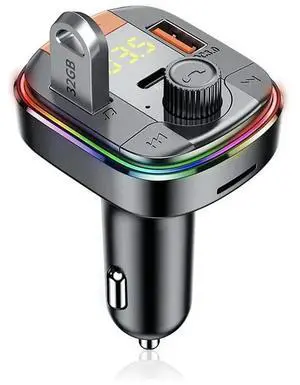 Bluetooth 5.0 FM Transmitter Car MP3 Player, Dual USB PD18W+QC3.0 Fast Charger, One Key Bass, Handsfree U Disk Music Play