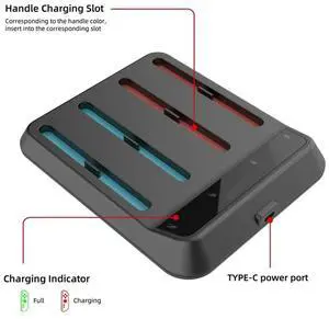 4 Slot Controller Charger Charging Station With Enhanced Stability& Speed, Compatible With Nintendo Switch Accesso