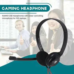 NUBWO USB Headset with Noise Cancelling Microphone for Laptop Computer, On-Ear Wired Office Call Center Headset for Rich