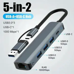 USB C HUB USB-C Multiport Adapter Type C 3.1 USB 3.0 Data Transfer Gigabit Ethernet RJ45 1000Mbps Splitter for MacBook Pro Air