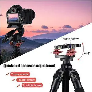 Tripod Leveling Base With 3/8 To 1/4 Bracket Adapter, Aluminum Alloy Camera Leveler For Macro-Panoramic Photograph