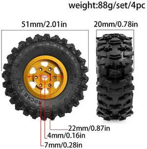 Metal Beadlock Wheel Tire Set 4Pcs 63Mm 1.0" For 1/18 TRX4M SCX24 RC Crawler Car Upgrade Parts