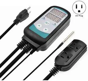 Dual Digital Temperature Controller, Thermostat Plug, Green House Greenhouse Heater With Digital Temperature Contr