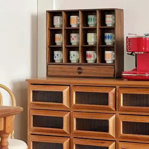 1/6 Cup Holder Storage Rack Solid Wood Mini Bookcase Cabinet Doll House Mini Model Dollhouse Studying Room Accessories