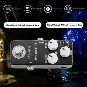 Mosky Black RAT Distortion Mini Guitar Effect Pedal Rich