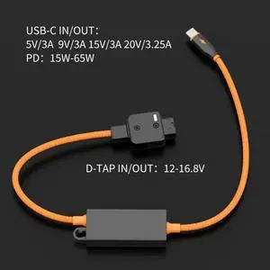 DT-PD 20 V-Mount Charger Braided Cable D-Tap To USB-C PD Fast Charging For Cameras & Phones