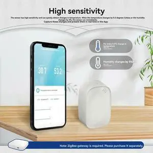 Zigbee Enabled Tuya Smart Temperature Humidity Sensor Indoor Hygrometer 2 Pcs APP Monitoring For Alexa Google Home