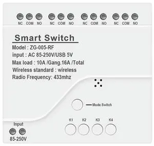 4CH Zigbee Light Switch Module AC 85-250V RF433 Receive 10A Relays Work With Alexa Assistant,Tuya Life