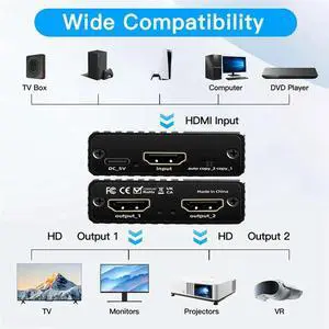 1 To 2 Splitter For 8K HDTV Ultra HD 2.1 8K 60Hz/4K 120Hz/1080P 240Hz EDID For PC Laptop Compatible Conputer