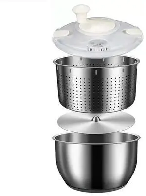 6L Salad Spinner Stainless Steel Large Vegetable Washer with PP Lid for Fruit Washer Pasta & Fries Spinner Salad Dryer