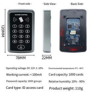 RFID Keypad Keyboard Access Control System Waterproof Cover Outdoor EM4100 TK4100 Keyfobs Door Opener for Lock System