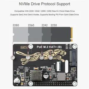 Raspberry Pi 5 Pcie To M. 2 Extension Board With Poe HAT(B) Supports Nvme Protocol M. 2 Solid State Drive Read/Write O