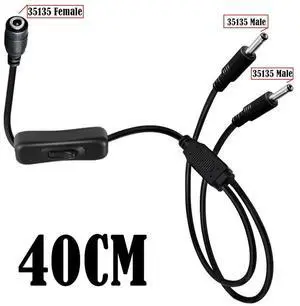 DC Y Splitter Power Cable with Switch 3.5mm x 1.35mm Female to 2 Dual Male w/ On/Off 304 Switch for CCTV Camera LED Light Strip