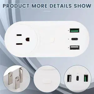 Socket Plug 16A 2-Hole USB+Type-C Outlets 65W Remote Control Compatible Alexa US Plug