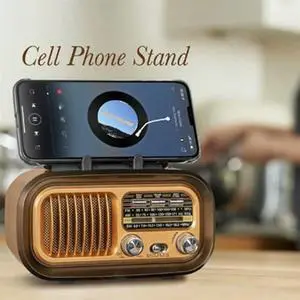 Retro Portable Radio - AM/FM/SW, Bluetooth, Solar/D /USB-C, TWS, TF/USB Playback, Vintage Sound