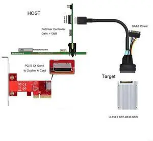 50CM Mini High-speed PCIE4.0 Hard Data Cable SFF8611 42P to mSAS SFF-8639+15P Power Server-