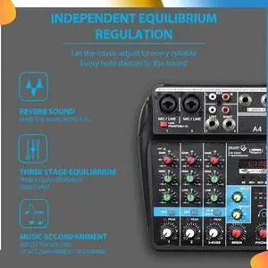 Professional 4 Channel Digital Mixer Sound Card Microphone Mobile Phone Live Broadcast Recording DJ Audio Equipment(US)