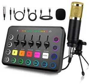 48V Live Sound Card F11 Streaming Set 5-Channel Mixer Sound Card Audio Mixer Studio For Game Voice Podcast Live Streaming