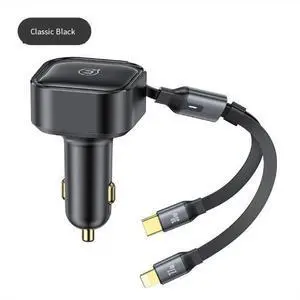 DIXSG 30W fast charging car charger Type-C+Type-C car cigarette lighter C41 one-to-two with retractable cable