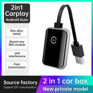 DIXSG New 2-in-1 wireless carplay box, original car wired to wireless adapter, in-car system, Apple, Android, auto