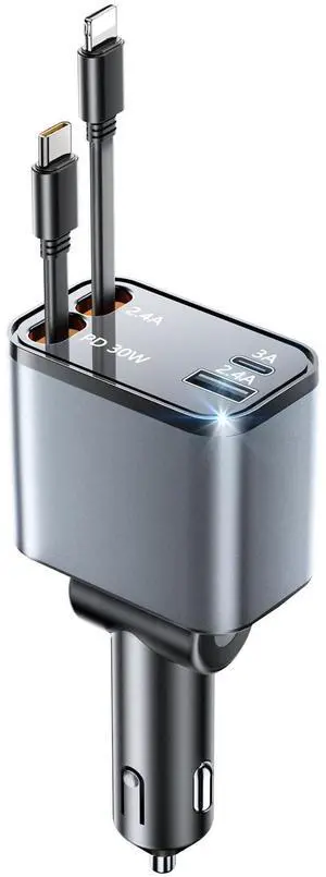 DIXSG metal bending car charger is suitable for super fast charging, PD fast charging, car charging and retractable cable in one
