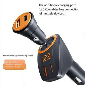 DIXSG USB/ Type-C dual-port fast charging car charger, Super fast charging car charger, cigarette lighter, one-to-two conversion plug