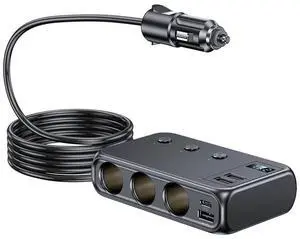 DIXSG three-in-one car cigarette lighter features a multi-functional 3-USB and PD fast charging interface and a 128W car charger