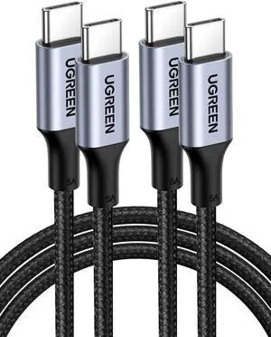 UGREEN USB C to USB C Cable, 100W 2-Pack USB C Charger Cable for iPhone 16/16 Plus/16 Pro/16 Pro Max/15, MacBook Pro, iPad Pro, Dell XPS, Samsung Galaxy S24/S23/S22 Ultra, Switch, Pixel, 1.6FT Black