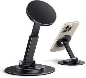 UGREEN Magnetic Phone Stand for MagSafe, Height Adjustable iPhone Stand for Desk with 360° Rotation Compatible for iPhone 16 15 Pro Max 14 Pro 13 12 and MagSafe Case, Black