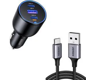 UGREEN 130W USB C Car Charger Bundle with USB to USB C Cable Compatible with iPhone 15/15 Plus/15 Pro, Samsung Galaxy S24/S23, Pixel 8/7, 3.3FT