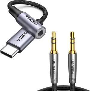 UGREEN USB C to 3.5mm Audio Adapter Type C to Headphone Bundle with 3.5mm Audio Cable Nylon Braided Male to Male