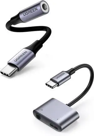 UGREEN Braided USB C to 3.5mm Audio Adapter and 2 in 1 USB C to 3.5mm Headphone and Charger Adapter Bundle