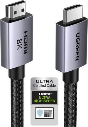UGREEN 8K HDMI 2.1 Cable 48Gbps , Certified Ultra High Speed HDMI Cord Aluminum, 4K@240Hz 120Hz 10K 8K@60Hz, HDCP 2.2&2.3, eARC HDR 10 Dolby Compatible with PS5/Blu-ray/Roku TV/Switch 2/Mac mini 1.6FT