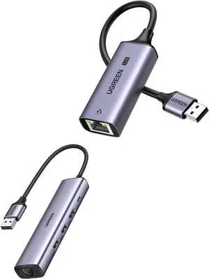 UGREEN USB 3.0 to Ethernet Adapter 5 in 1 Multiport Hub Bundle with 2.5Gb USB to Ethernet Adapter, Ethernet to USB Adapter for Laptop, Aluminum