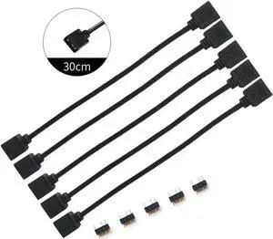 5 Pack RGB Extension Cable 1FT, 3-Pin Female to Female LED Strip Connector w/ Gender Changer Adapter  for 5V RGB/RGBW LED Light Strips, PC Case, Motherboard, DIY Lighting