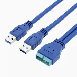 20-Pin to Dual USB 3.0 Male Adapter Cable - Motherboard USB 3.0 19-Pin Header to 2x USB-A Male Converter for PC Case Front Panel, Internal USB Hub Expansion