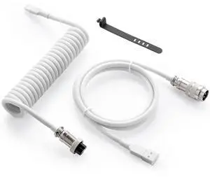 DIXSG Custom Coiled USB-C Cable for Mechanical Gaming Keyboard, Double-Sleeved with Detachable Metal Aviator Connector, 1.5M USB-C to USB-A, White