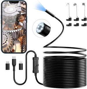 Endoscope Camera with Light, 1920P HD Borescope Camera with 8 Adjustable LED Lights, 32.8ft Semi-Rigid Snake Camera with Light, IP67 Waterproof 7.9mm Inspection Camera for iOS and Android