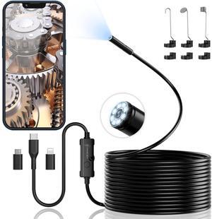 Endoscope Camera with Light, 1920P HD Borescope Camera with 8 Adjustable LED Lights, 16.4ft Semi-Rigid Snake Camera with Light, IP67 Waterproof 7.9mm Inspection Camera for iOS and Android