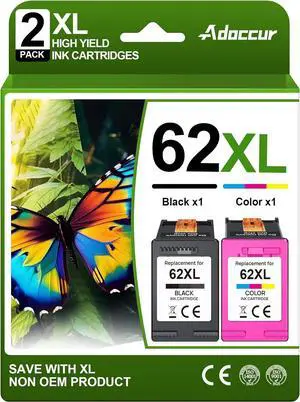 Ennovor 62XL Ink Cartridges Black and Color Replacement for HP Ink 62 HP 62 Ink Fits for Envy 5540 7640 5640 5660 7645 5549 OfficeJet 5740 5746 8040 OfficeJet Mobile 250 200 Printer (2 Pack)