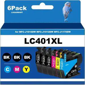 Ennovor LC401XL Ink Cartridges for Brother Printer Compatible for LC401 Ink Cartridges for MFC-J1010DW MFC-J1012DW MFC-J1170DW Printer 6 Pack (3 Black, 1 Cyan, 1 Magenta, 1 Yellow)