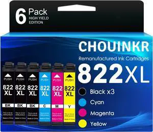 Ennovor 822xl Ink Cartridge Remanufactured Replacement for Epson 822XL 822 XL Ink Cartridges Use with WF-3820 WF-3823 WF-4820 WF-4830 WF-4833 WF-4834 Printer (3 Black Cyan Magenta Yellow)