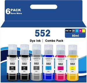 Ennovor 552 Ink Refill Bottles 6 Pack Replacement for Epson Ecotank Photo ET-8550 ET-8500 ET8550 ET8500 8550 8500 Printer, Compatible for T552 Dye Ink Black,Photo Black,Cyan, Magenta,Yellow, Gray