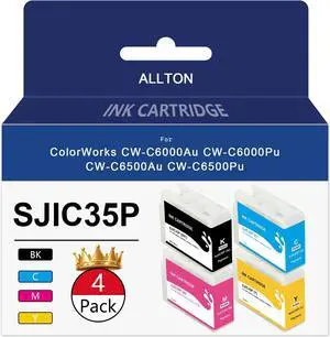 SJIC35P Ink Cartridge 4-Pack Compatible SJlC35P-BK SJIC35P-C SJIC35P-M SJIC35P-Y Ink Replacement for ColorWorks CW-C6000P CW-C6500A CW-C6000A CW-C6500P Color Inkjet Matte Label Printer