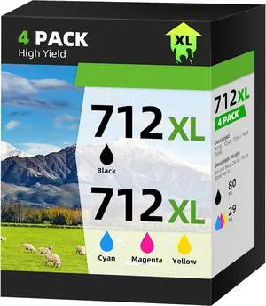 Ennovor 712XL Ink Cartridges High Yield Compatible Replacement for HP 712XL 712 XL 712 Ink Cartridges Combo Pack for HP DesignJet T210 T630 T650 T250 T230 Printer (4 Pack, 1BK/1C/1M/1Y)
